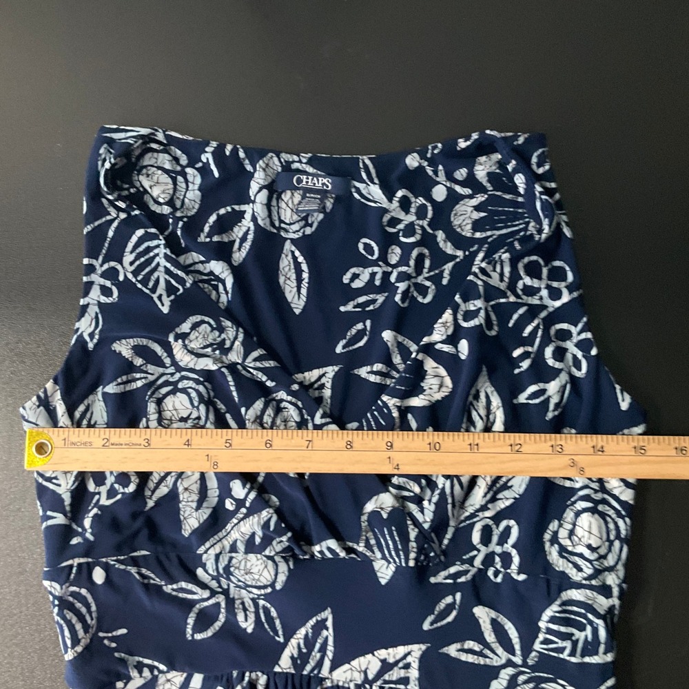 Chaps Navy Floral Print Sleeveless V‎ Neck Babydoll Maxi Dress Women's Size S - Picture 9 of 11